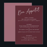 Bon Appétit Merlot Burgundy Handwriting Wedding Menu<br><div class="desc">Bon Appétit! Merlot / Burgundy / Wine Wedding Menu: This modern wedding menu features handwriting text on a merlot background on the front with the couple's photo and thank you message on back. It's the perfect double-sided wedding menu to serve as both a menu and a gift.</div>