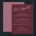 Bon Appétit Merlot Burgundy Handwriting Wedding Menu<br><div class="desc">Bon Appétit! Merlot / Burgundy / Wine Wedding Menu: This modern wedding menu features handwriting text on a merlot background on the front with the couple's photo and thank you message on back. It's the perfect double-sided wedding menu to serve as both a menu and a gift.</div>