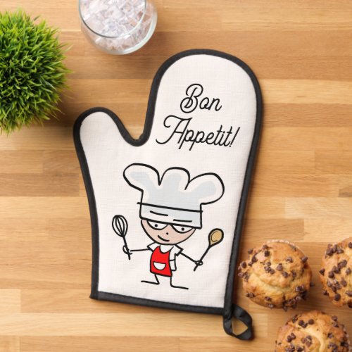 Bon Apptit oven mitt with cute cartoon chef