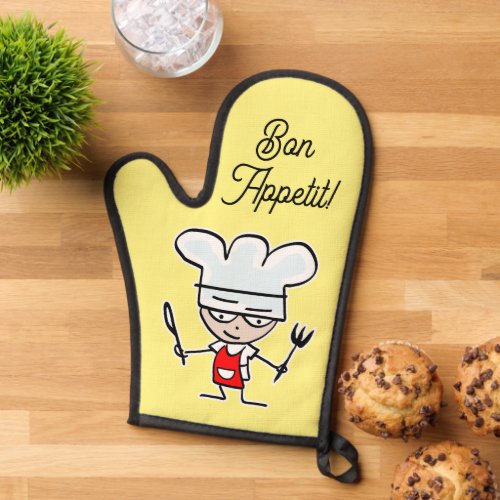 Bon Apptit oven mitt with cute cartoon chef cook