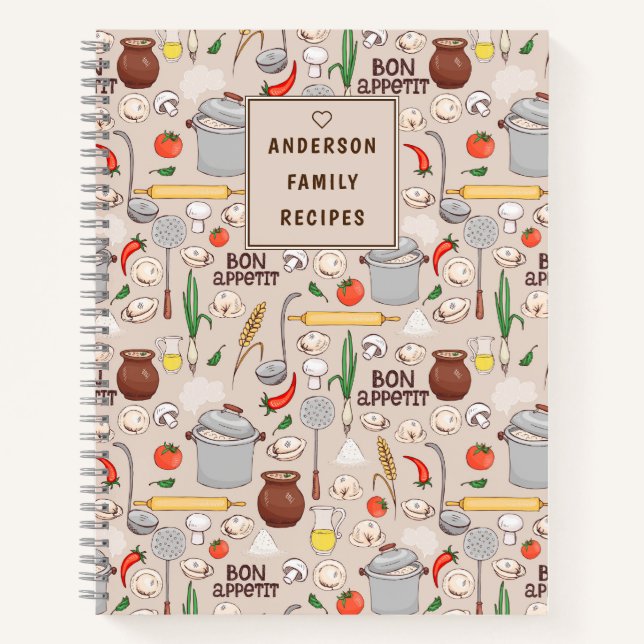 Bon Appetit Pattern Personalized Recipe Notebook (Front)