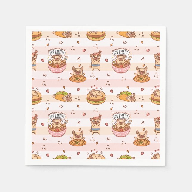 Bon Appetit Pug With Food Ramen Sushi Napkins (Front)