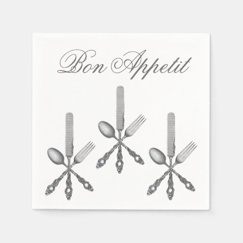 Bon Appetit Quote Fork Spoon Knife Cutlery Elegant Paper Napkins