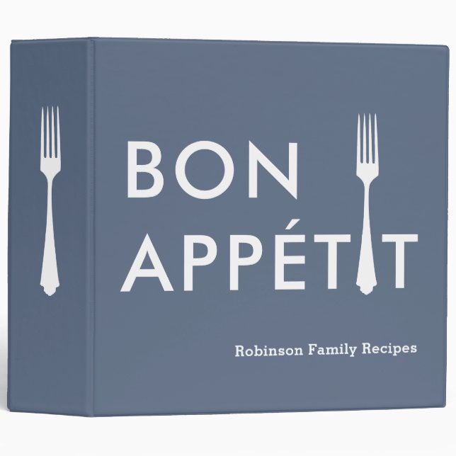 Bon Appetit Template Family Recipe Cookbook 3 Ring Binder (Front/Spine)