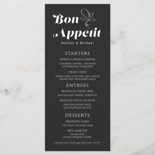 Bon Appetit Wedding Dinner Black White Menu