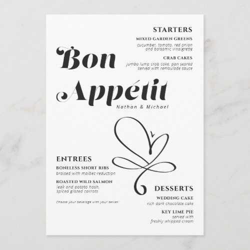 Bon Appetit Wedding Dinner Black White Menu