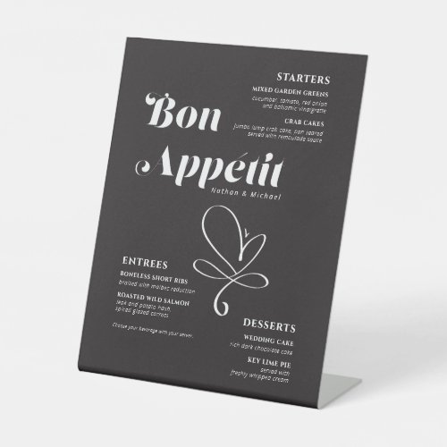 Bon Appetit Wedding Dinner Black White Menu Pedestal Sign