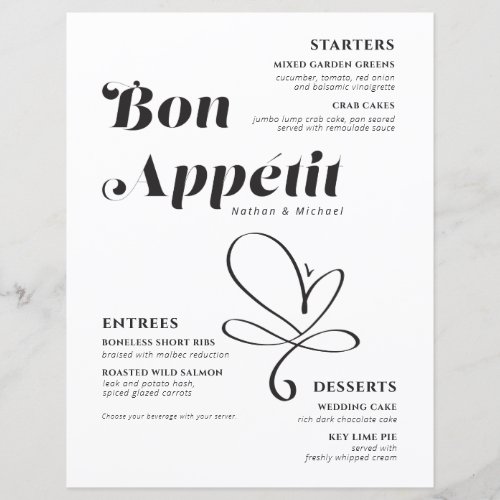 Bon Appetit Wedding Dinner Black White Paper