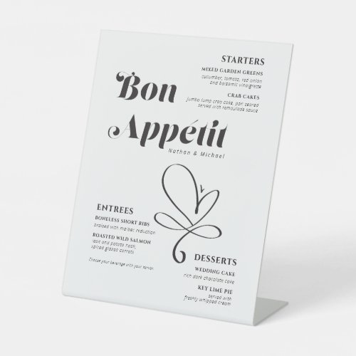 Bon Appetit Wedding Dinner Black White Pedestal Sign