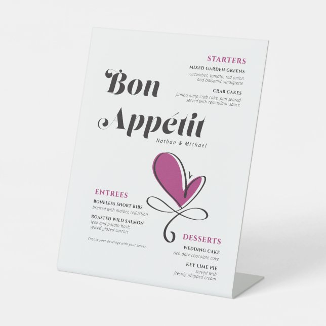 Bon Appetit Wedding Dinner Menu Pedestal Sign (Front)