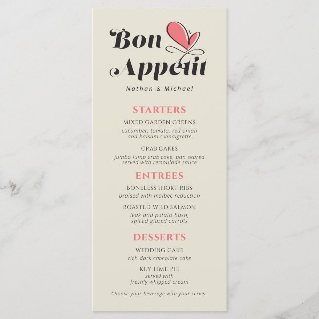 Bon Appetit Wedding Dinner Salmon Cream Menu (Front)