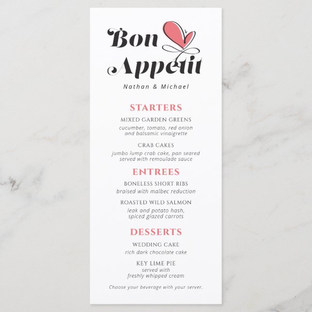 Bon Appetit Wedding Dinner Salmon White Menu (Front)