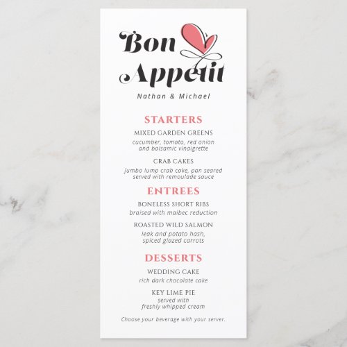 Bon Appetit Wedding Dinner Salmon White Menu