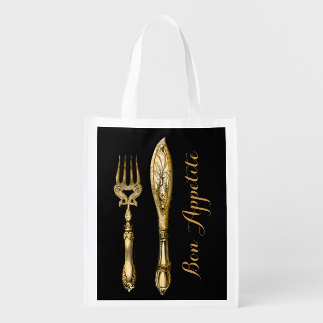 Bon appetite knife fork businesses grocery bag (Front)