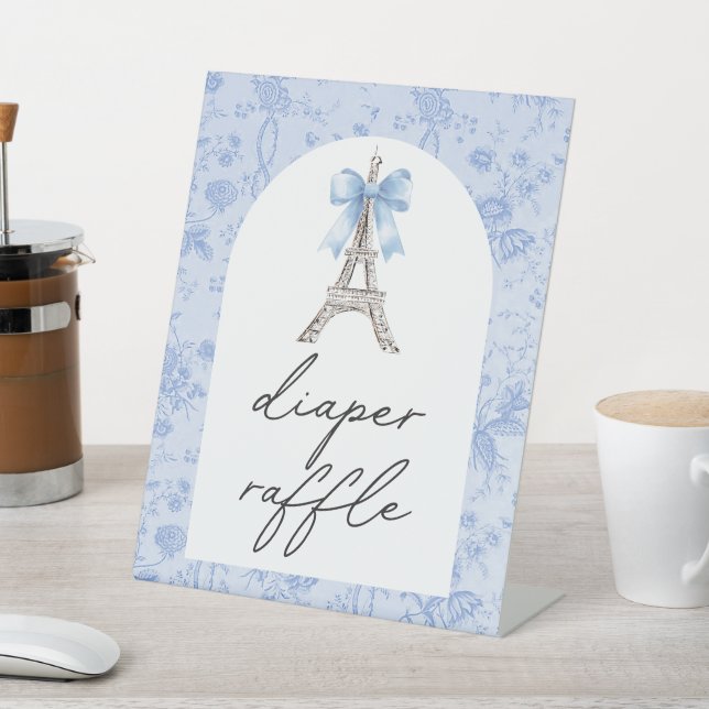 Bon Jour Be Be Blue  Toile Diaper Raffle  Pedestal Sign (In SItu)
