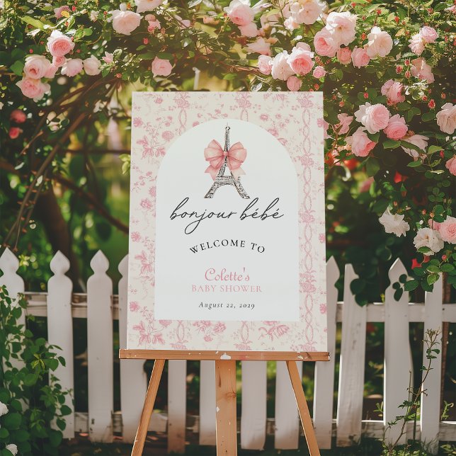 Bon Jour Be Be Paris French Toile Pink Baby Shower Foam Board (Bon Jour Be Be Baby Shower Welcome Sign )