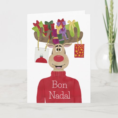 Bon Nadal Catalan Christmas Gifts Reindeer Holiday Card