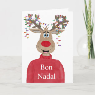 Bon Nadal, Catalan Christmas Lights Reindeer Holiday Card