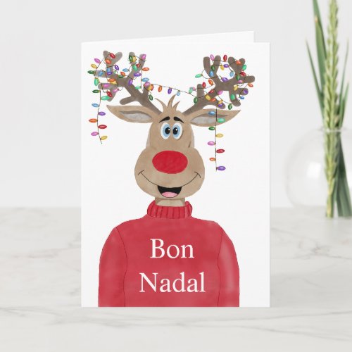 Bon Nadal Catalan Christmas Lights Reindeer Holiday Card