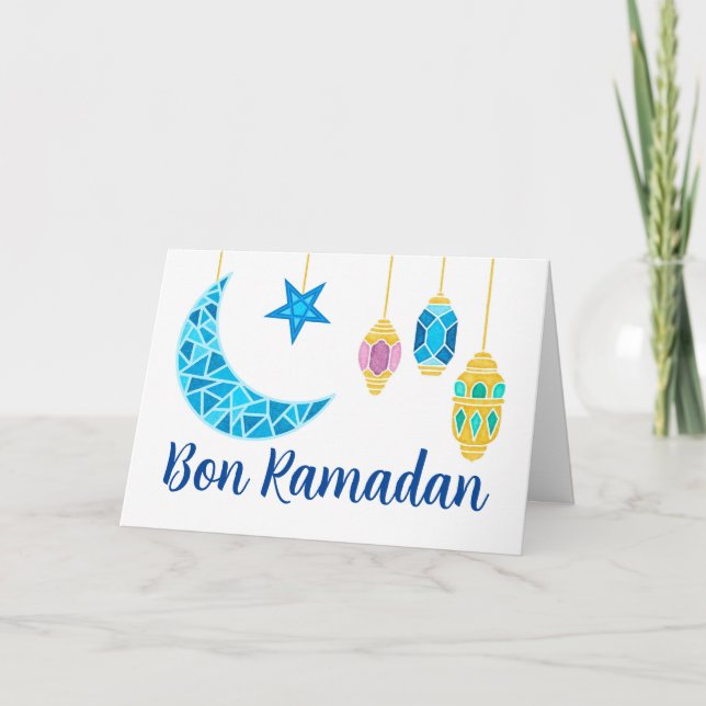 Bon Ramadan Greetings in French Fanoos Card (Front)