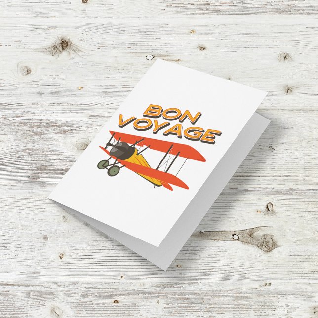 Bon Voyage Biplane Vintage Airplane Card (Creator Uploaded)