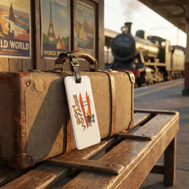 Bon Voyage Biplane Vintage Airplane Luggage Tag (Creator Uploaded)