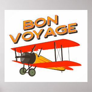 Bon Voyage Biplane Vintage Airplane Poster