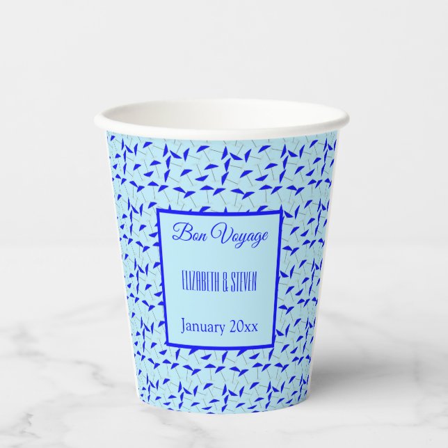 Bon Voyage Blue umbrellas pattern Paper cup (Front)
