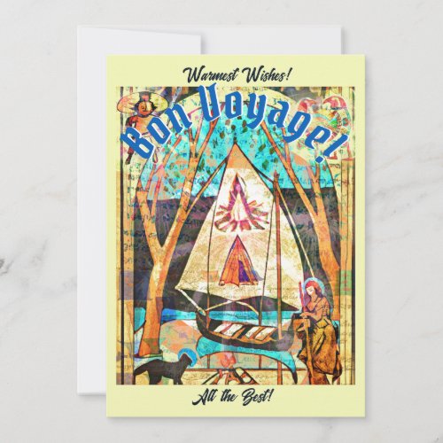 Bon Voyage Boat Cat Pilgrim Symbolist Holiday Card