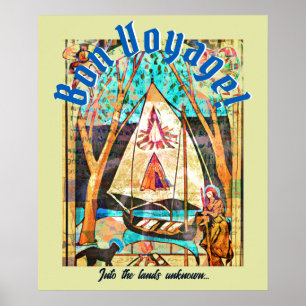 Bon Voyage Boat Cat Pilgrim Symbolist Poster