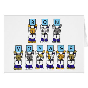 Bon Voyage Cartoon Cats in Sailor Outfits Cards