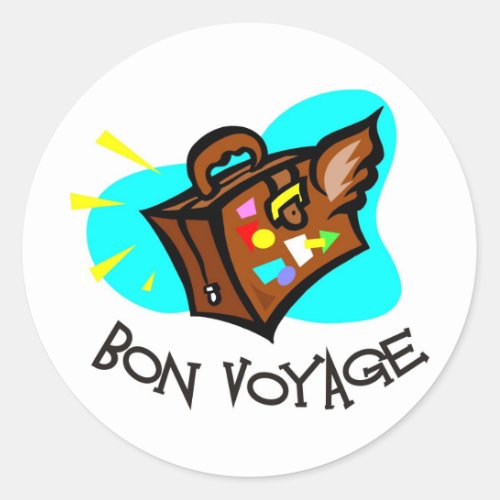 Bon Voyage have a good trip Winged suitcase Classic Round Sticker