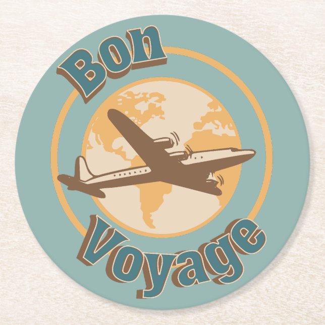 Bon Voyage Let's travel the world design Round Paper Coaster (Front)