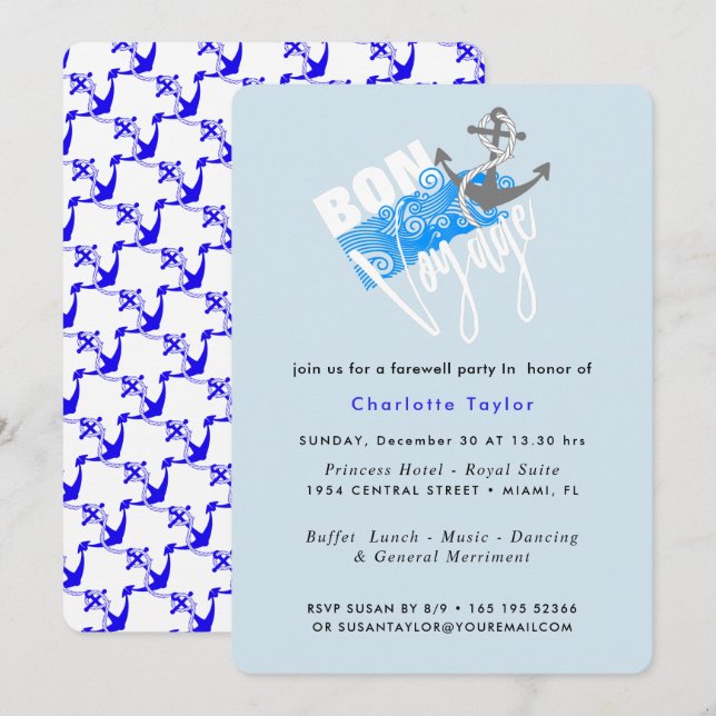 Bon Voyage Nautical Farewell Party Invite (Front/Back)
