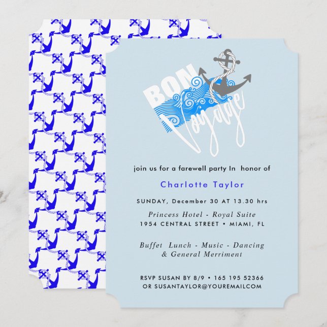 Bon Voyage Nautical Farewell Party Invite (Front/Back)