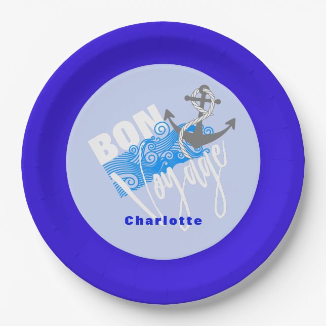 Bon Voyage Nautical Personalized Paper Plates (Front)