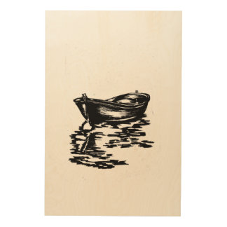 Bon Voyage – Nautical Rowboat Ink Wood Wall Art