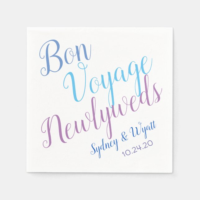 Bon Voyage Newlyweds Personalized Party Napkins (Front)