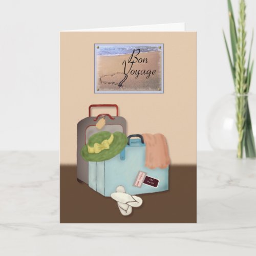 Bon Voyage Packed Suitcases Beach Theme Card