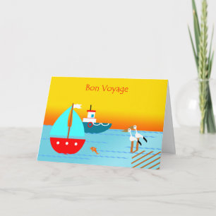 Bon Voyage, Pelicans, Boats, and Sunset Card