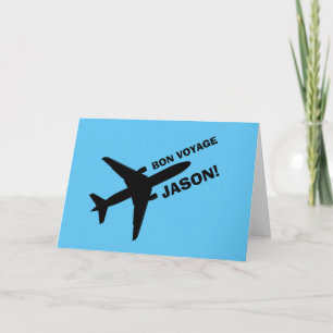 Bon Voyage Plane on Blue Custom Name Card
