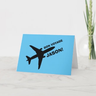 Bon Voyage Plane on Blue Custom Name Card