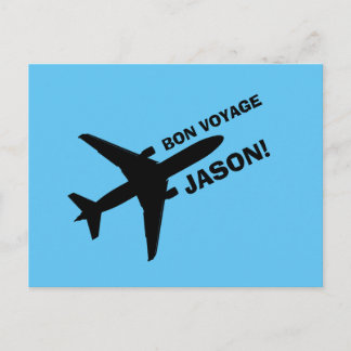 Bon Voyage Plane on Blue Custom Name Postcard