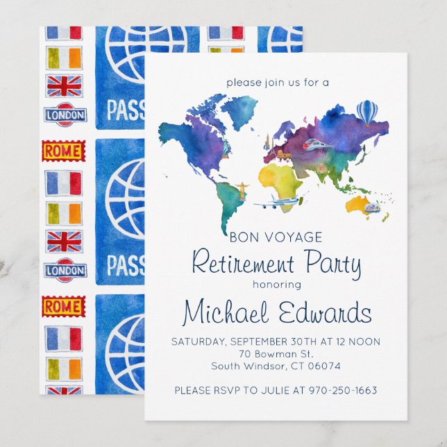 Bon Voyage Retirement Party Invitation (Front/Back)