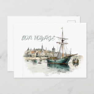 Bon Voyage Sailboat Holiday Postcard