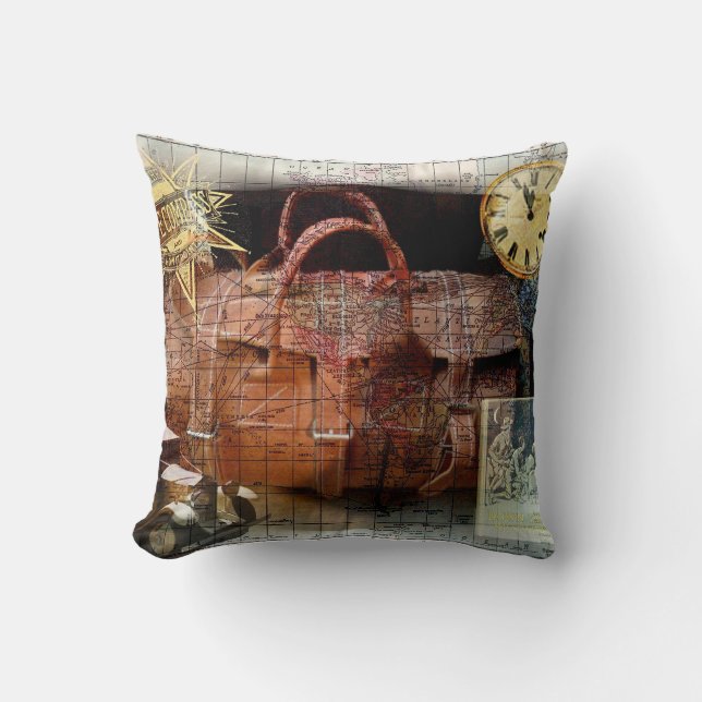 Bon Voyage Throw Pillow (Front)