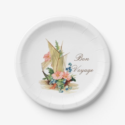 Bon Voyage Vintage Sailboat and Flowers Paper Plates