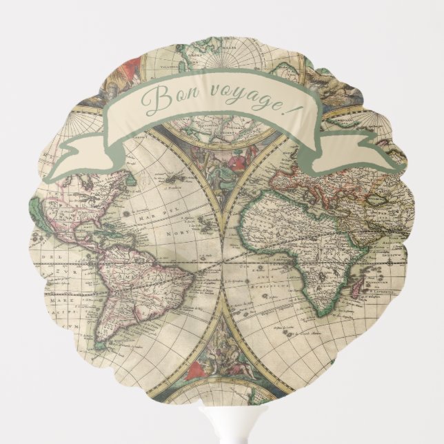 Bon voyage! Vintage World Map Balloon (Front)