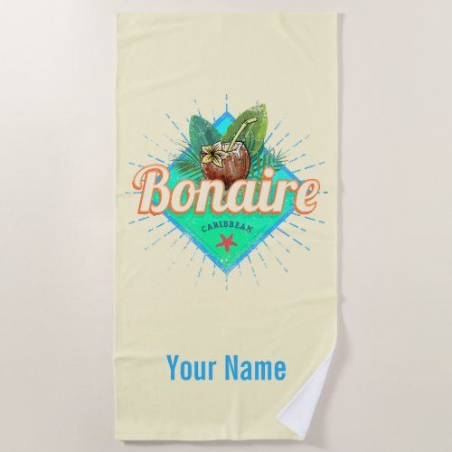 Bonaire Caribbean retro vacation vintage island Beach Towel