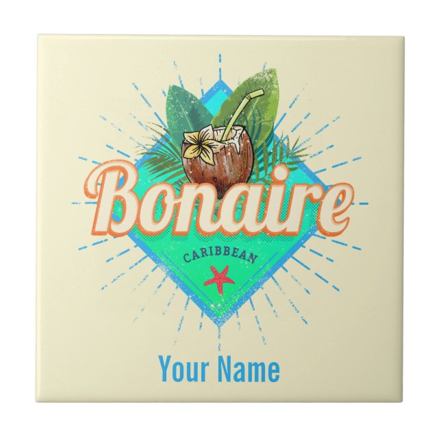 Bonaire Caribbean retro vacation vintage island Ceramic Tile (Front)
